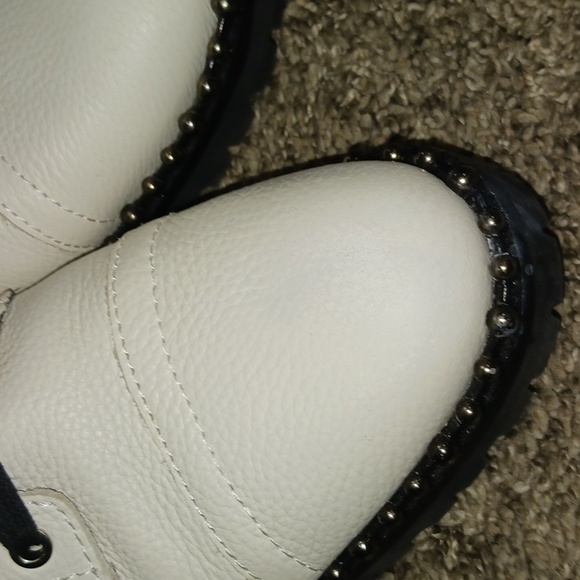 Sam Edelman "Jennifer" leather moto combat boots - 8 - white/black/silver - Picture 12 of 14